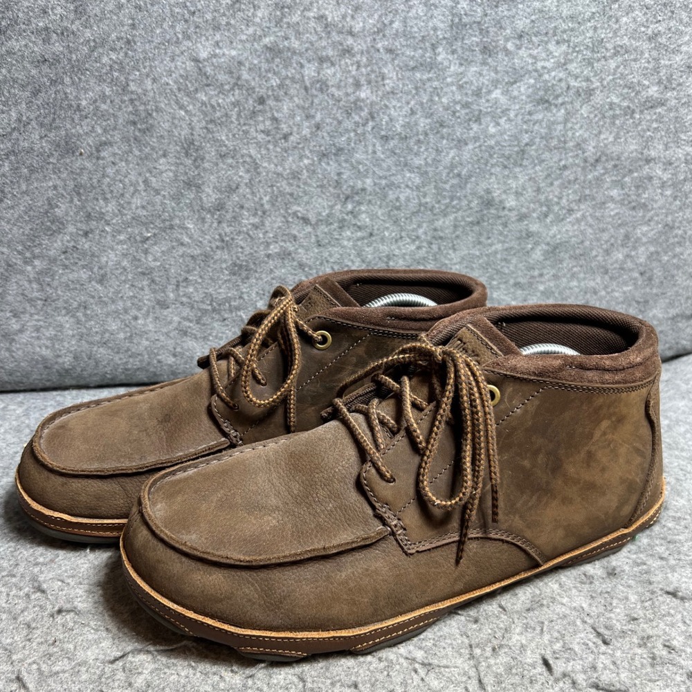 OluKai Hamakua Mens Dark Wood Brown Leather Chukka Comfort Boots Size 12